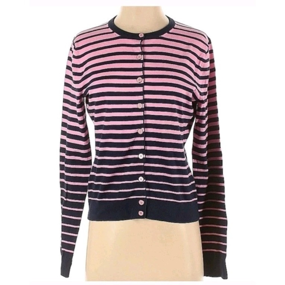 Lilly Pulitzer Striped XS Button Up Cardigan Pink Navy Barbiecore 83206